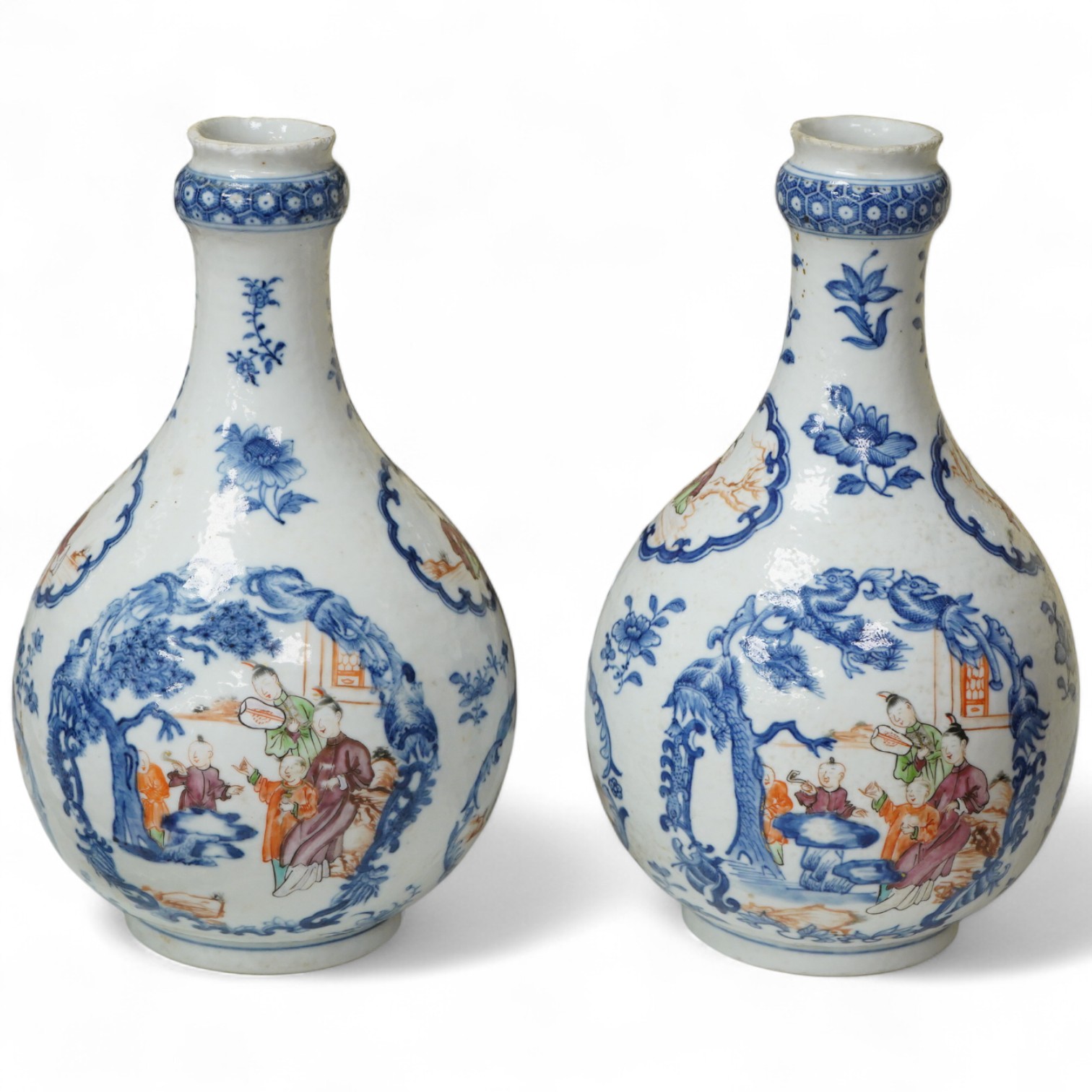 A pair of late 18th century Chinese export Mandarin guglets drilled, 24cm high